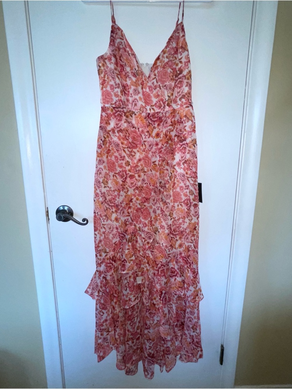 Lulu's Pink Floral Ruffle High-Low Maxi Dress - Picture 3 of 6